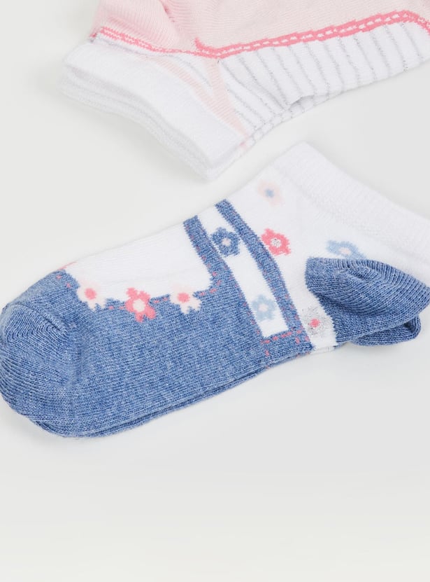 Girls Printed Ankle-Length Socks-Set of 2
