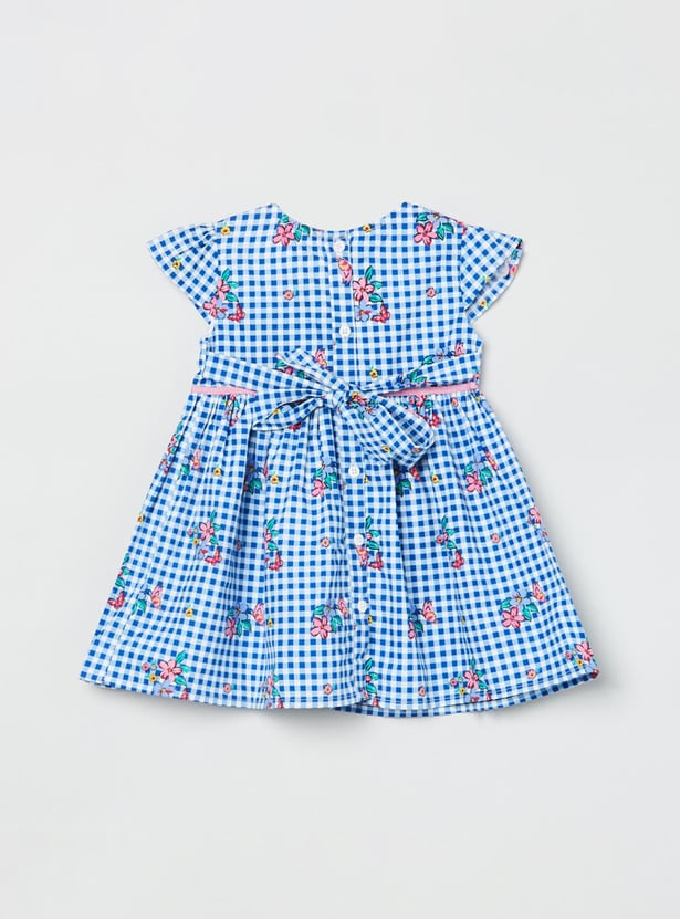 Girls Checked Round Neck A-line Dress