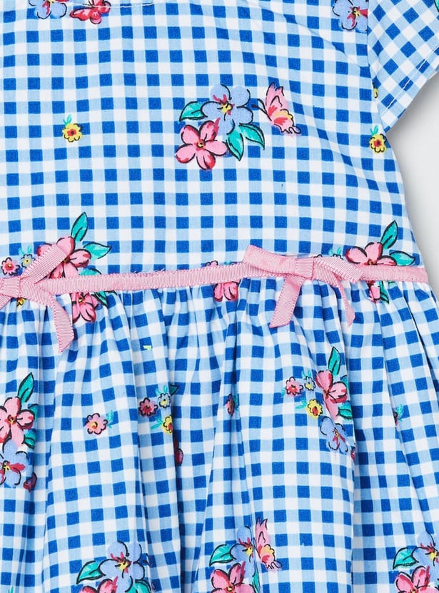 Girls Checked Round Neck A-line Dress