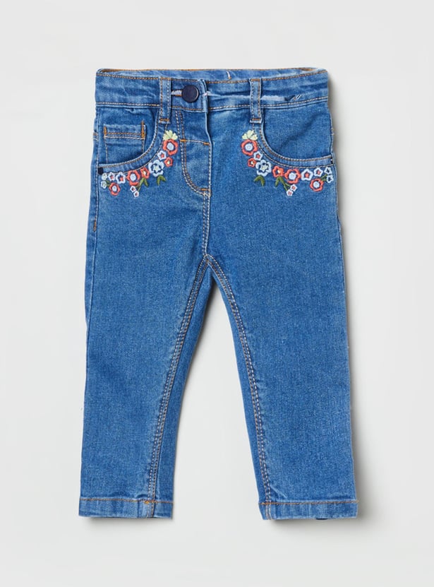 MAX Girls Floral Embroidered Slim Fit Jeans