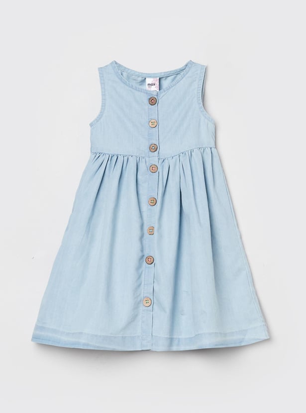 Girls Solid Sleeveless A-line Dress