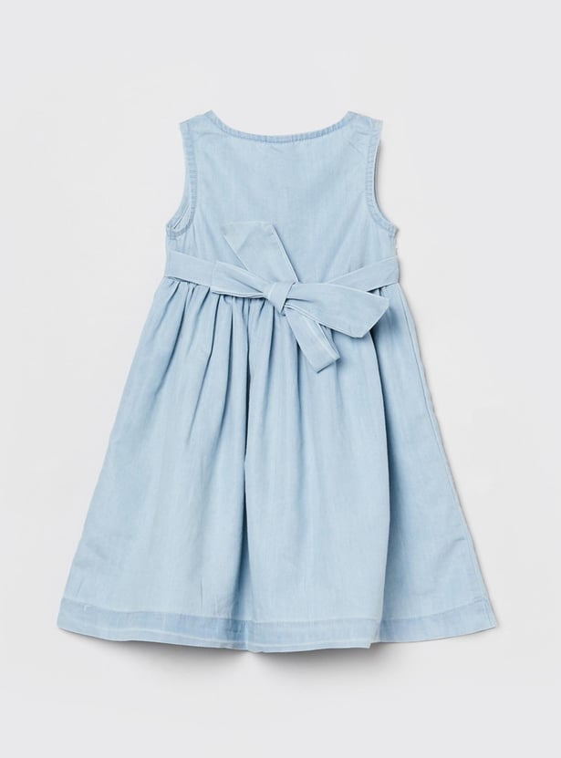 Girls Solid Sleeveless A-line Dress