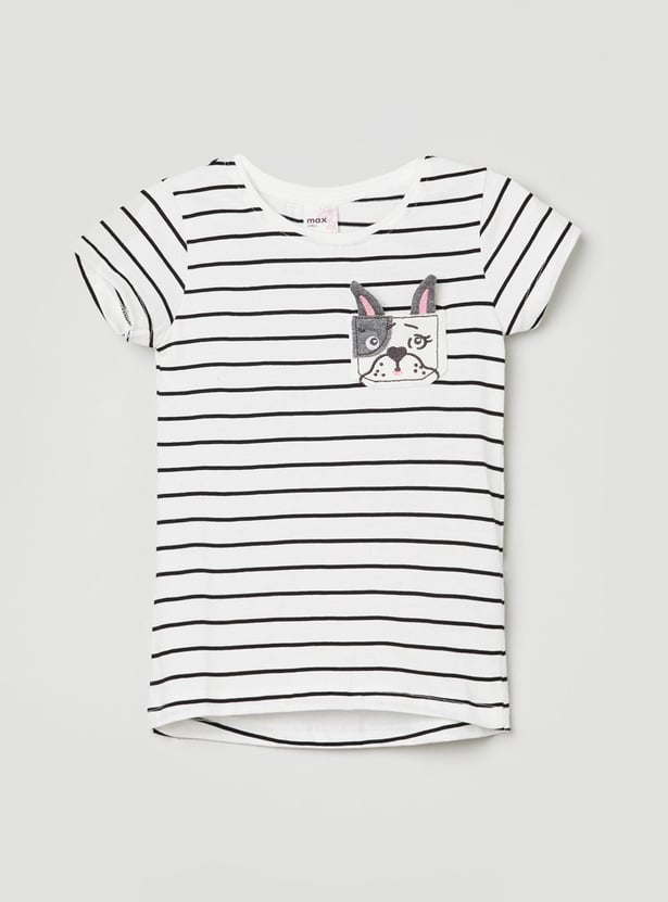 Girls Striped Knit Round Neck T-shirt