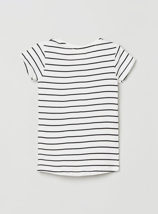 Girls Striped Knit Round Neck T-shirt