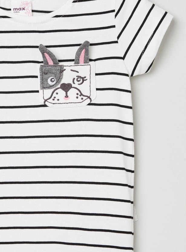 Girls Striped Knit Round Neck T-shirt