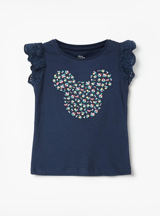 Girls Minnie Mouse Printed Cap Sleeves Top