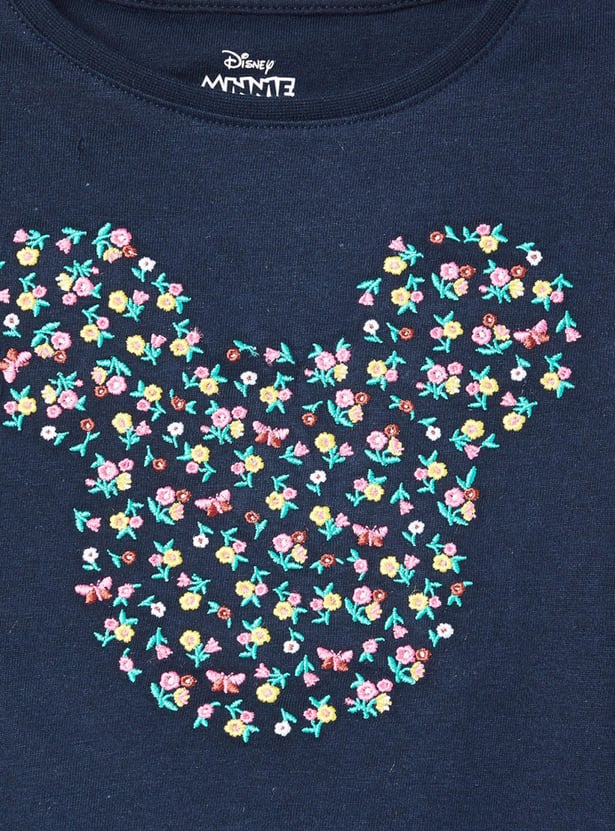 Girls Minnie Mouse Printed Cap Sleeves Top