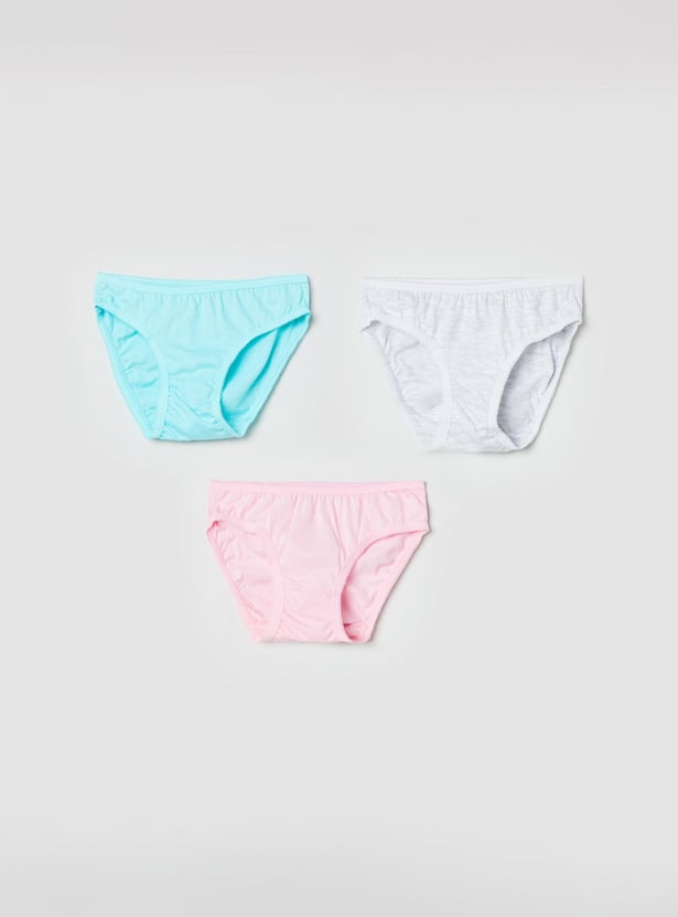 Girls Solid Elasticated Panties - Pack of 3