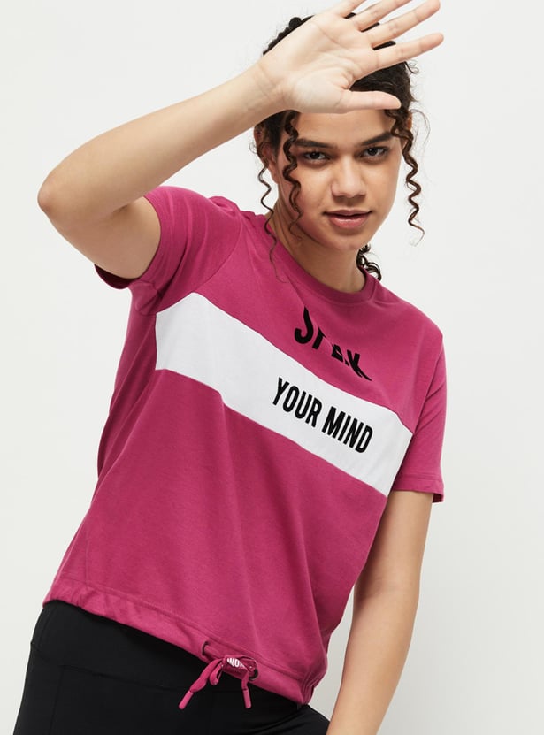 Women Printed Round Neck Sports T-shirt 