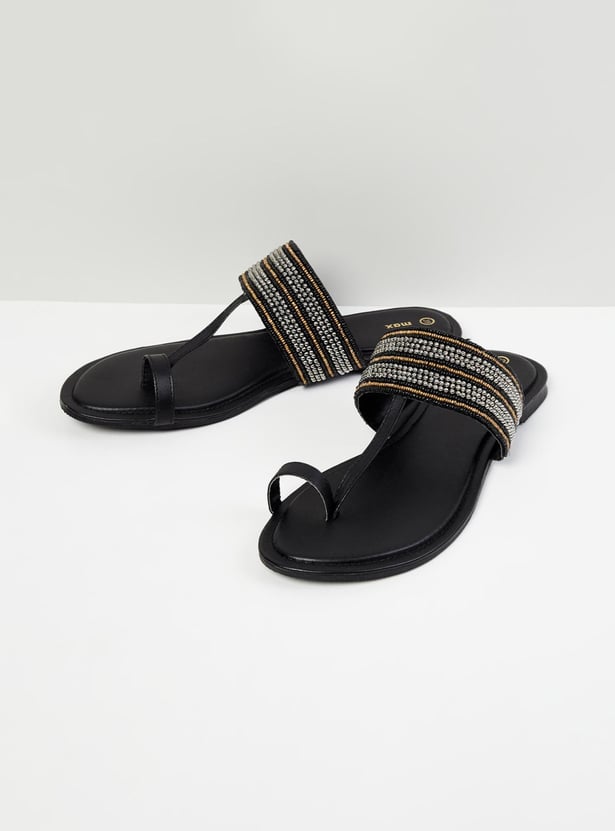 Women Embellished Slip-On Flat Sandals