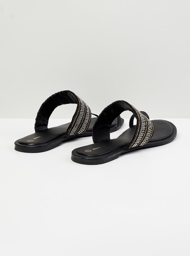 Women Embellished Slip-On Flat Sandals