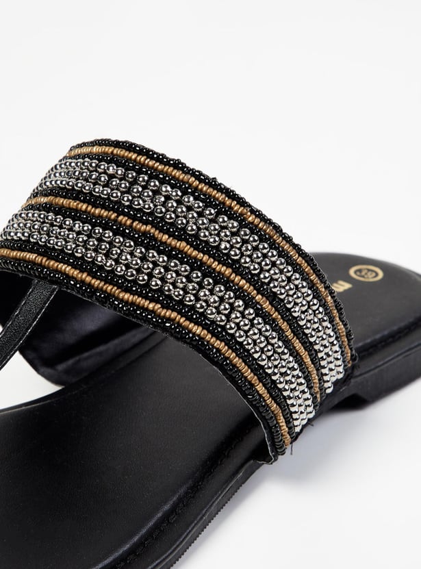 Women Embellished Slip-On Flat Sandals