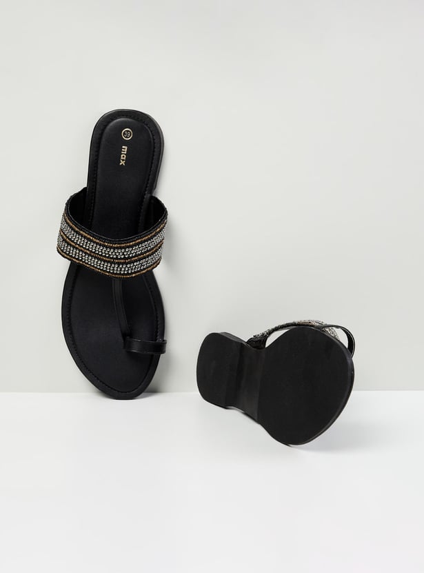 Women Embellished Slip-On Flat Sandals