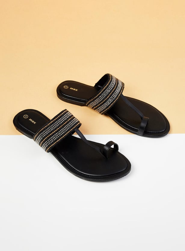 Women Embellished Slip-On Flat Sandals