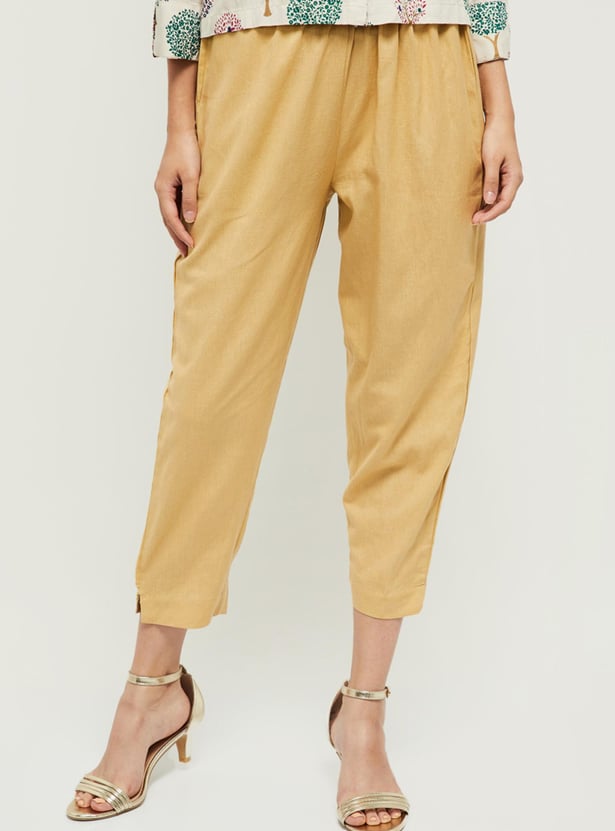 Women Solid Cropped Ethnic Straight Pants 