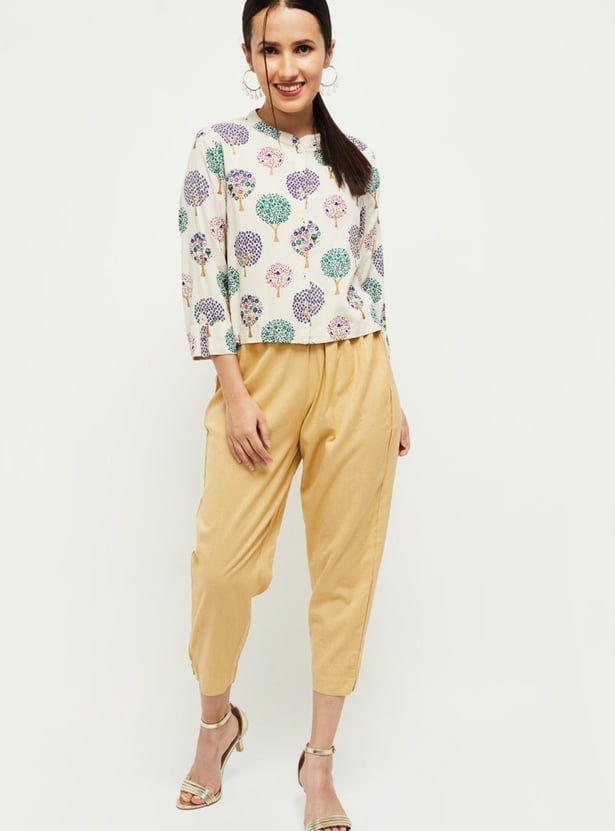 Women Solid Cropped Ethnic Straight Pants 