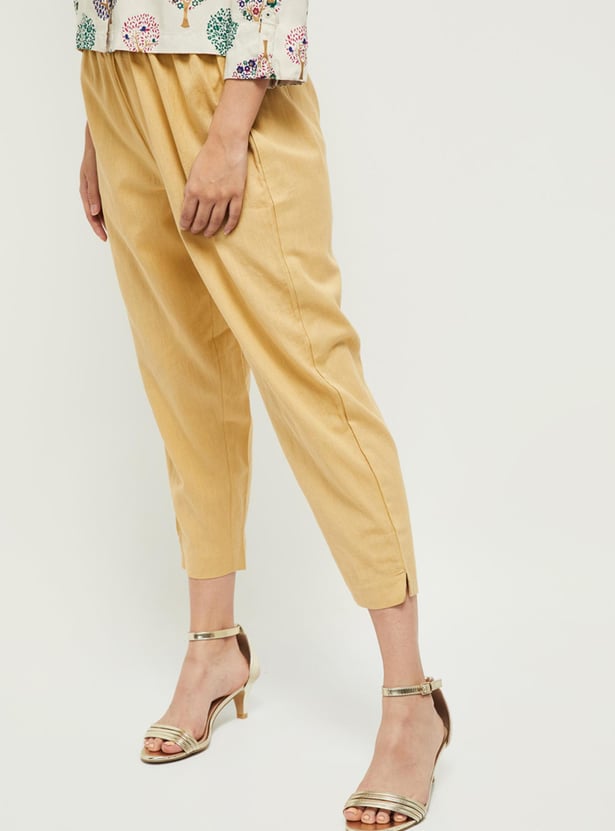 Women Solid Cropped Ethnic Straight Pants 