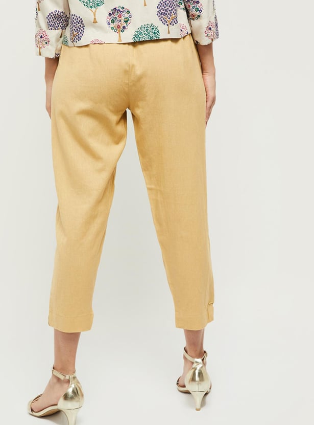 Women Solid Cropped Ethnic Straight Pants 