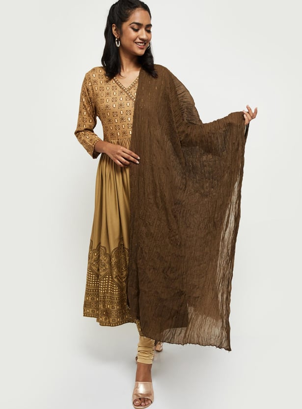 Women Solid Scrunched Dupatta 