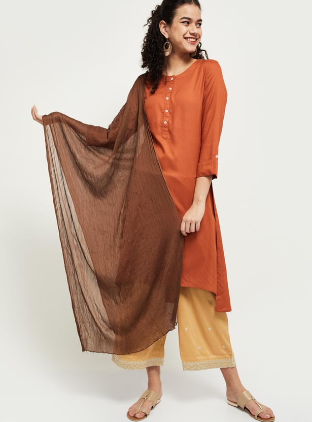 Women Solid Crinkled Dupatta 
