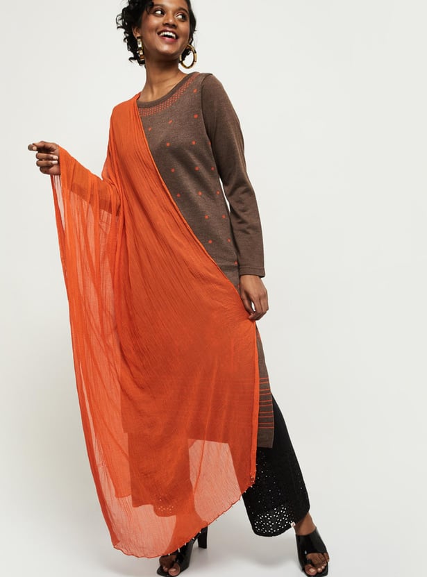 Women Solid Crinkled Dupatta 
