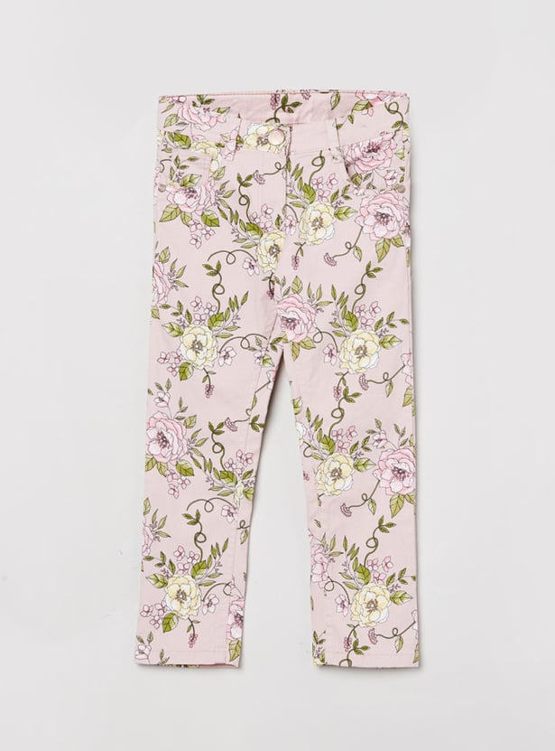 Girls Floral Print Full-Length Trousers