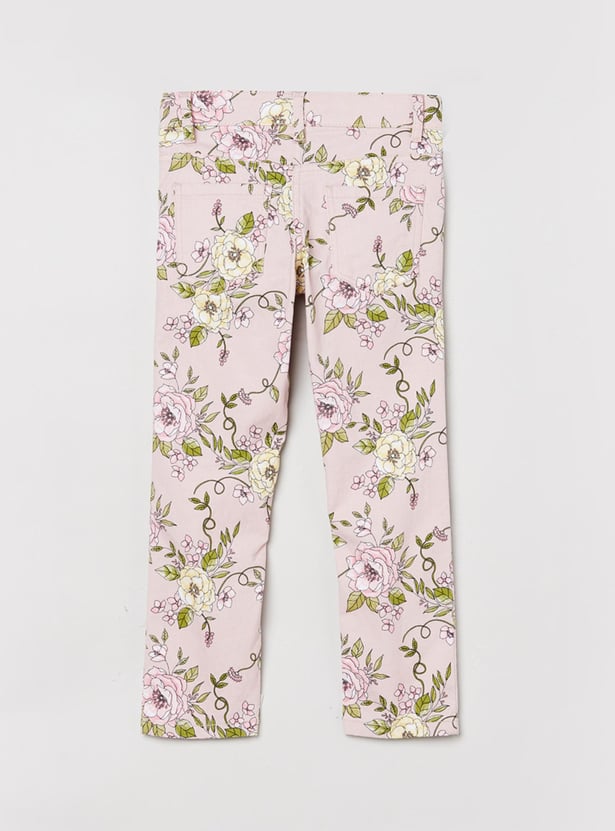 Girls Floral Print Full-Length Trousers