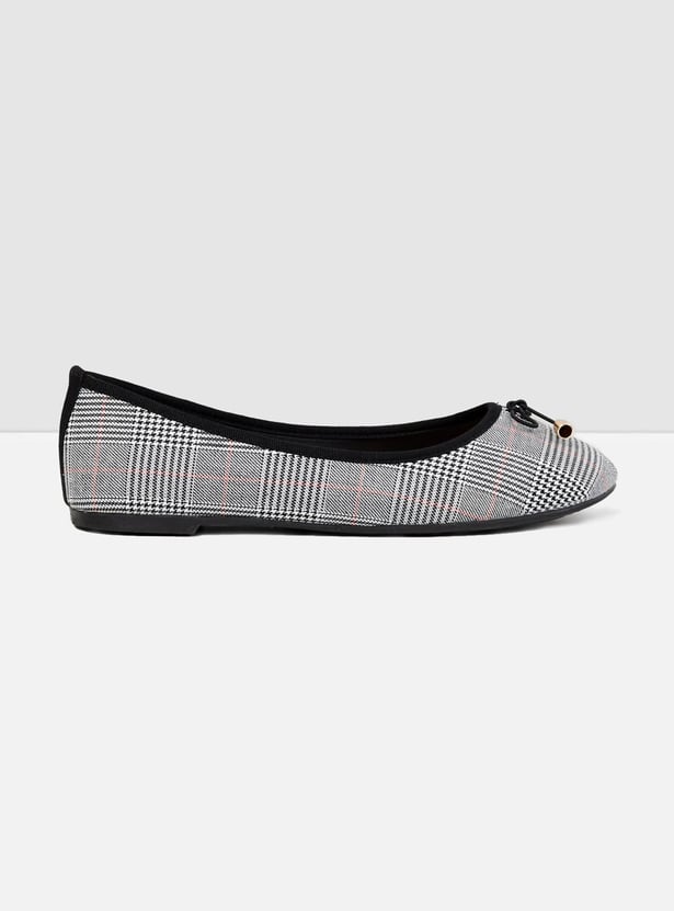 Women Bow Checked Ballerinas