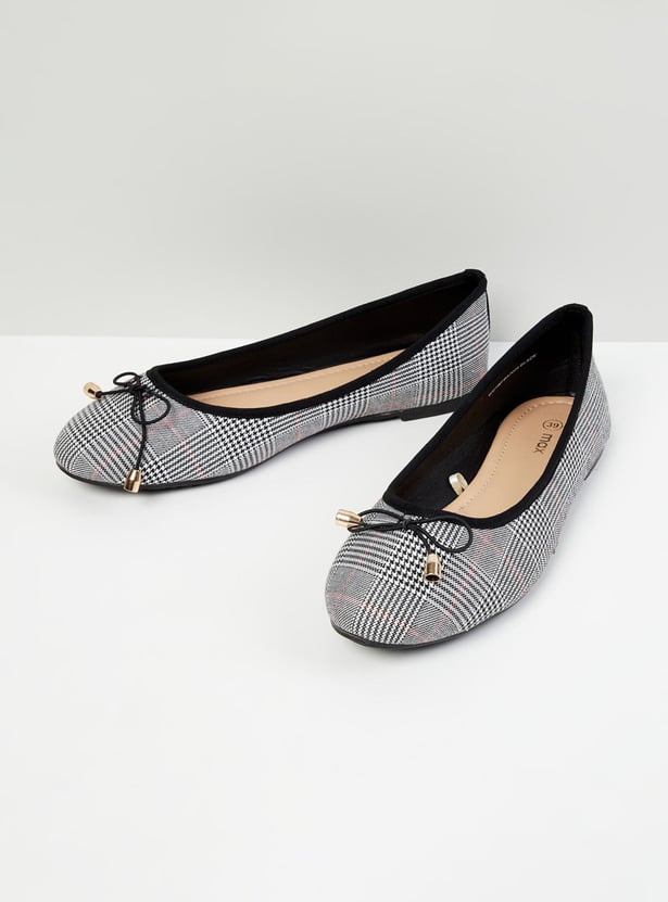 Women Bow Checked Ballerinas