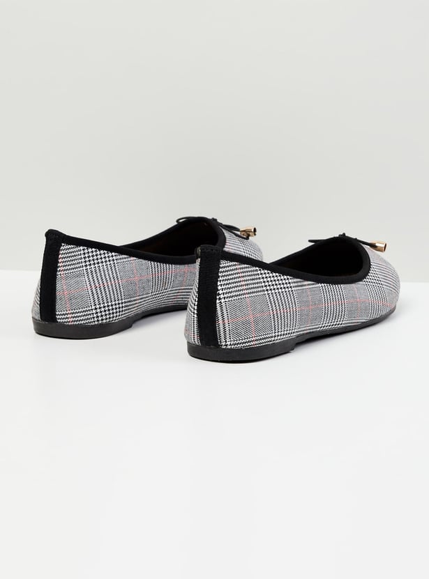 Women Bow Checked Ballerinas