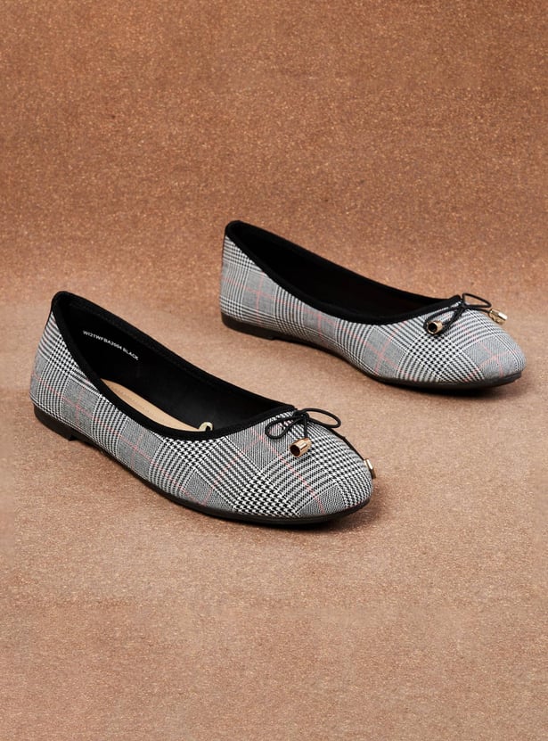 Women Bow Checked Ballerinas