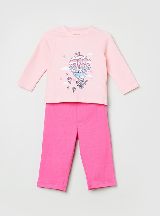 Girls Printed T-shirt and Pant Set 