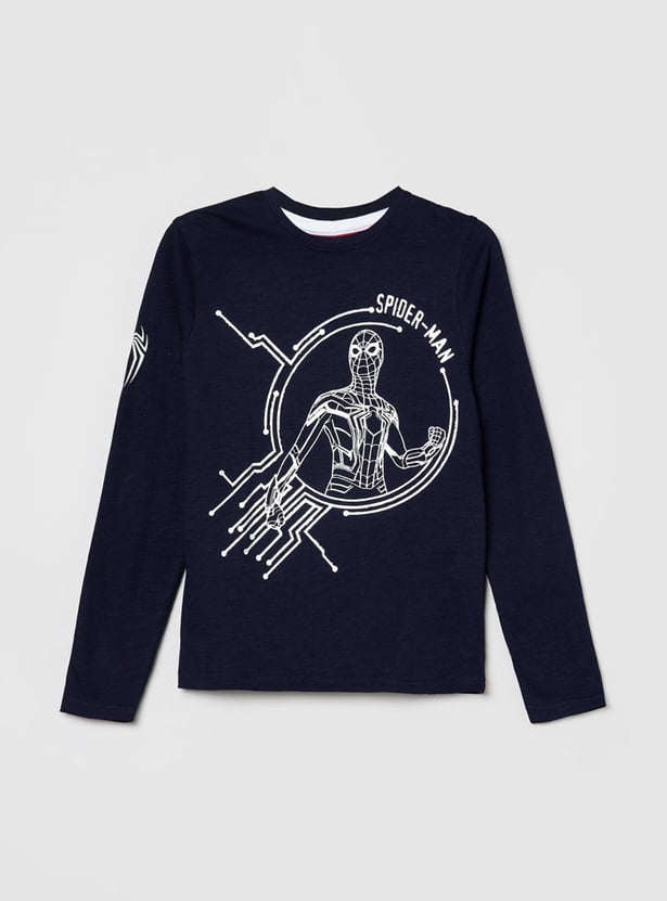 Boys Spiderman Print Crew Neck T-shirt