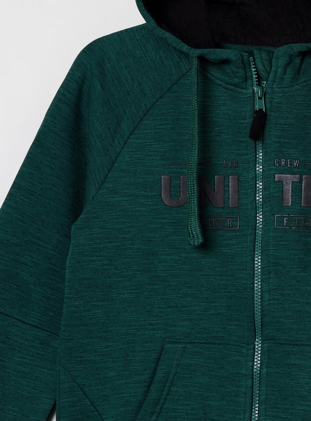 MAX Boys Printed Full Sleeve Hooded Sweatshirt