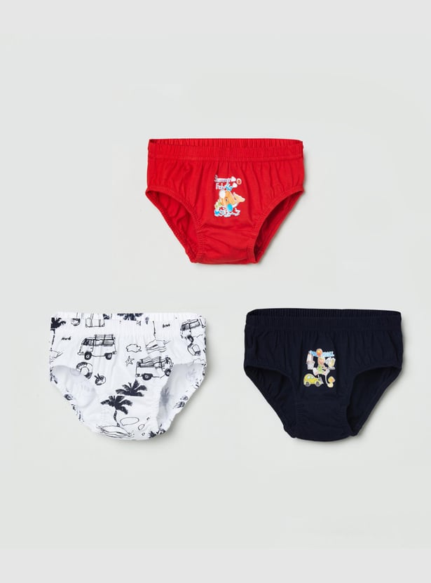 Boys Printed Elasticated Briefs - Pack Of 3 