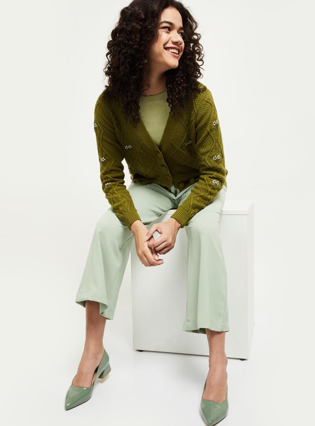 MAX Women Textured Full Sleeves Cardigan