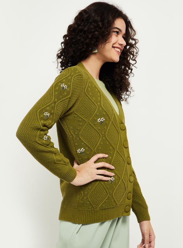 MAX Women Textured Full Sleeves Cardigan