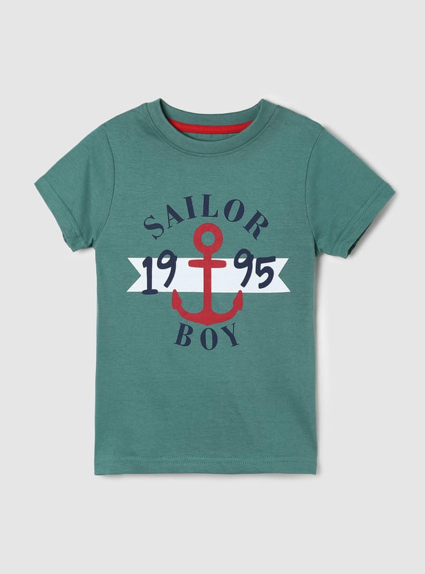 Boys Typographic Printed Crew Neck T-shirt- Pack of 5