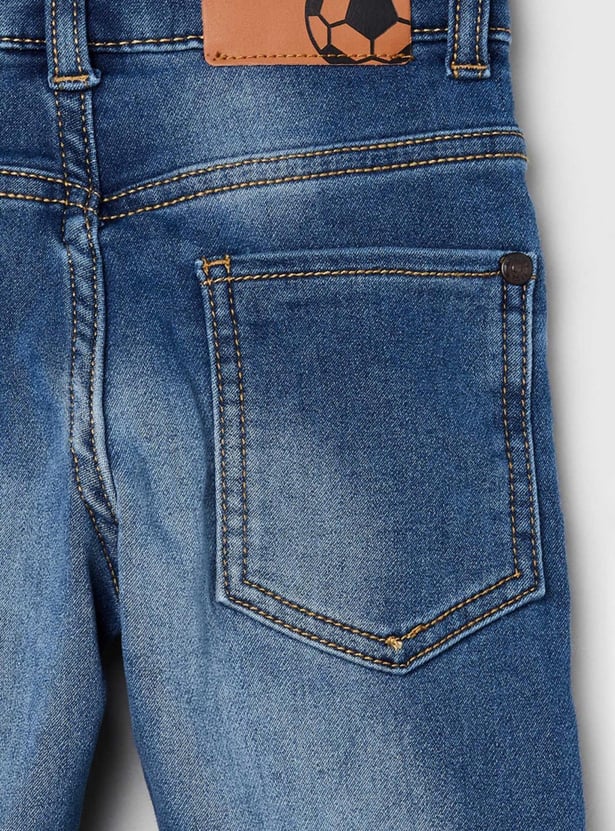 Boys Embroidered Medium Washed Slim Fit Denim Jeans