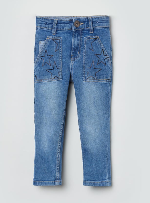Boys Printed Slim Fit Denim Trousers