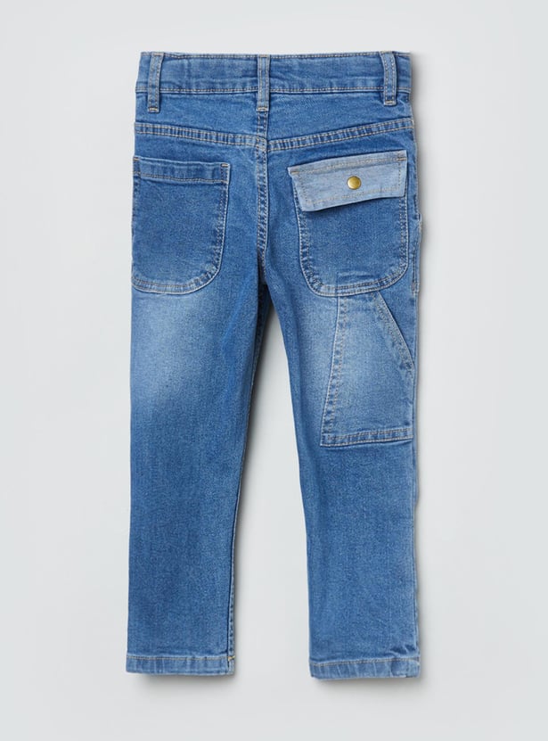 Boys Printed Slim Fit Denim Trousers