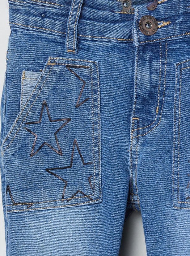 Boys Printed Slim Fit Denim Trousers