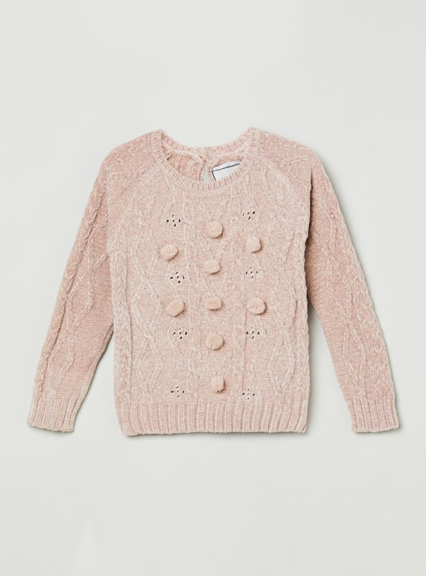 Girls Textured Round Neck Sweater