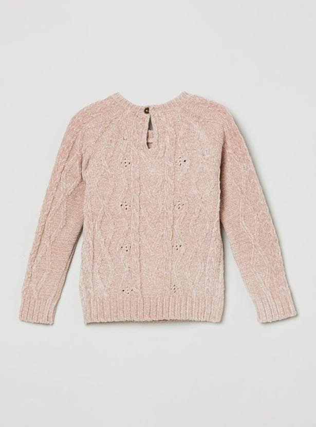 Girls Textured Round Neck Sweater