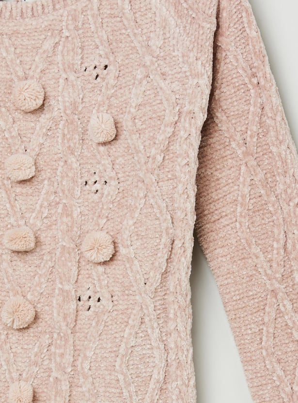 Girls Textured Round Neck Sweater