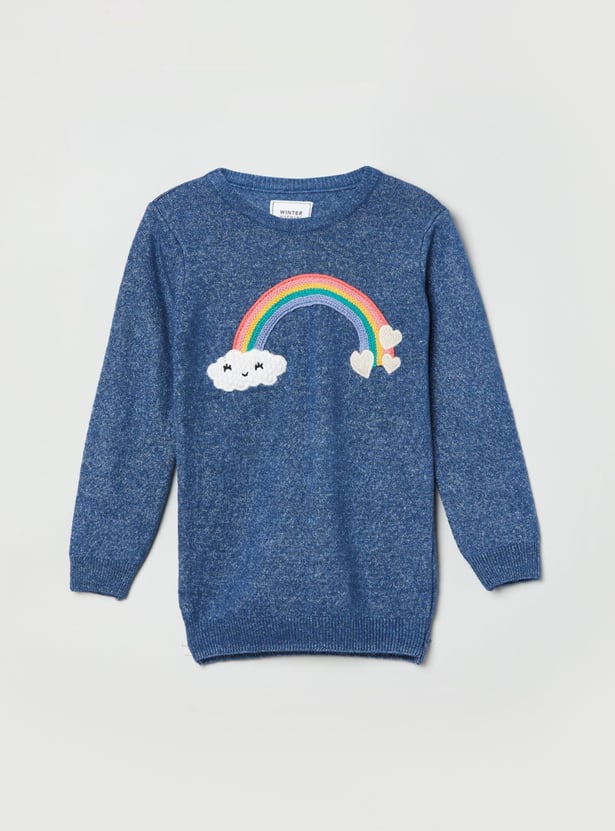 MAX Girls Textured Full Sleeves Sweater