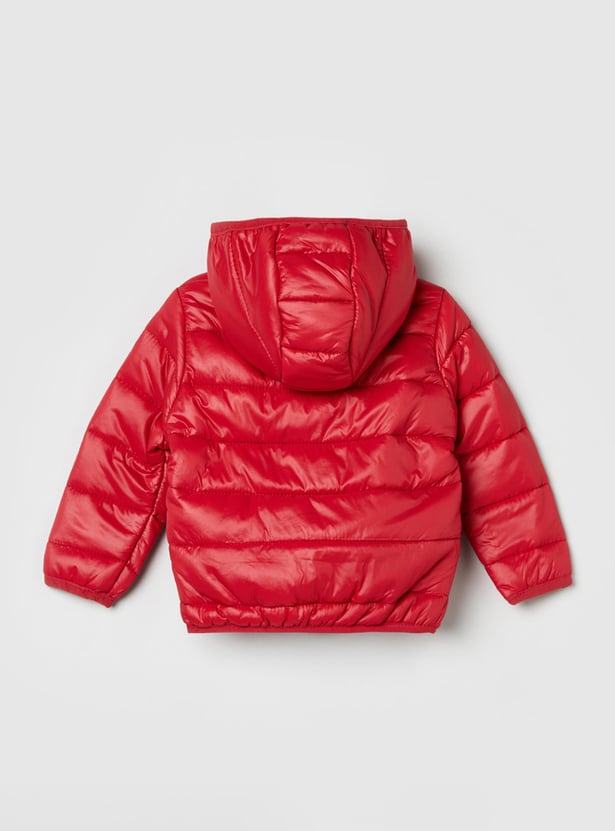 Girls Solid Full Sleeves Quilted Hooded Jacket