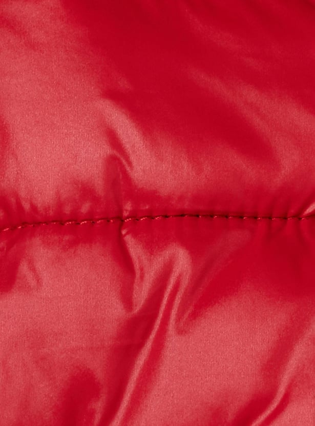 Girls Solid Full Sleeves Quilted Hooded Jacket