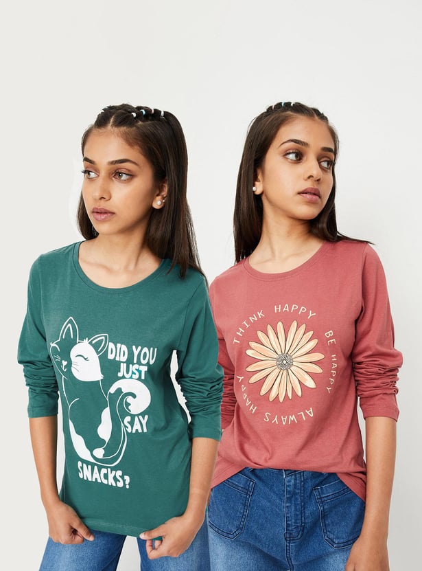 Girls Graphic Printed T-shirt - Pack of 2