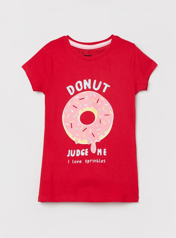 Girls Typographic Print Round Neck T-shirt